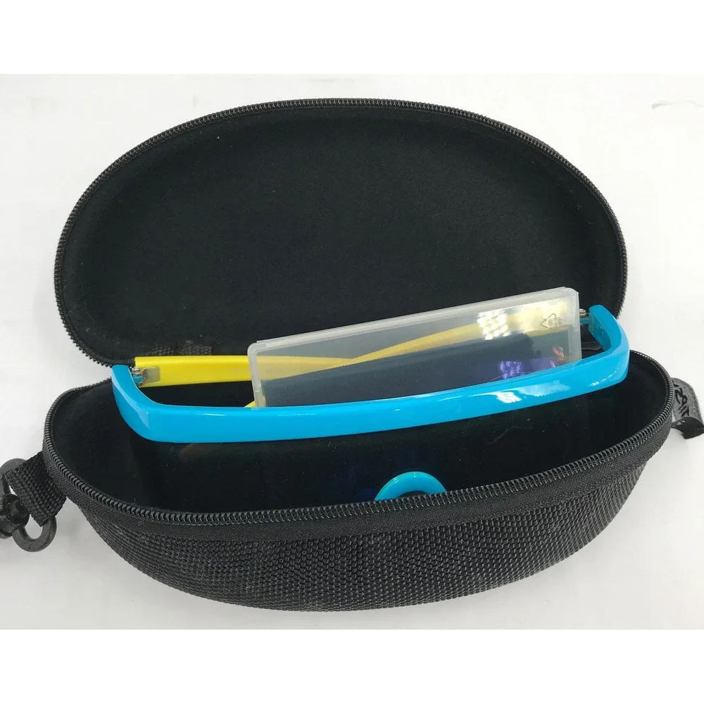 Tipsy Elves Retro Shield Sunglasses Blue‎ Yellow UV400 Performance Eyewear Case